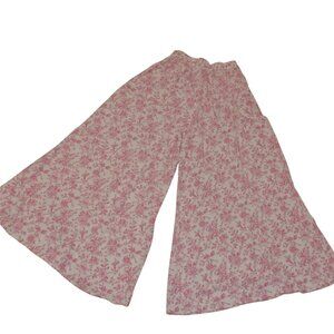Francesca's Small Pink Floral Lightweight Wide Leg Pants